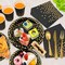 175 Pieces Black and Gold Party Supplies, Severs 25 Disposable Party Dinnerware Gold Plastic Forks Knives Spoons and Golden Dot Black Paper Plates Black Napkins Cups for New Years Graduation Birthday